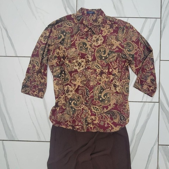 Vintage  90s cozycore cozyvibes fall paisley blouse by Chaps - Picture 1 of 7